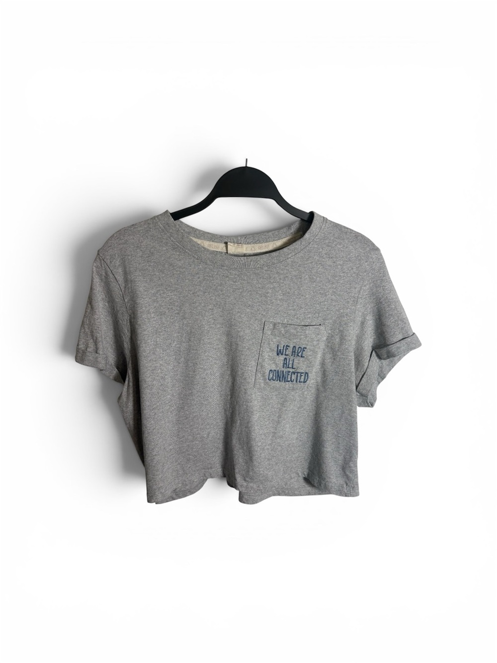 Recycled Threads Women’s SZ M Crop Shirt Sleeve Top Light Grey Cap Sleeve